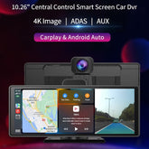 Adinkam V30S 10.26" Portable CarPlay & Android Auto Dash Cam | 4K Front + 1080p Rear Camera | FM, Split Screen Mode | 32GB TF Card Included