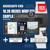 Adinkam V30S 10.26" Portable CarPlay & Android Auto Dash Cam | 4K Front + 1080p Rear Camera | FM, Split Screen Mode | 32GB TF Card Included