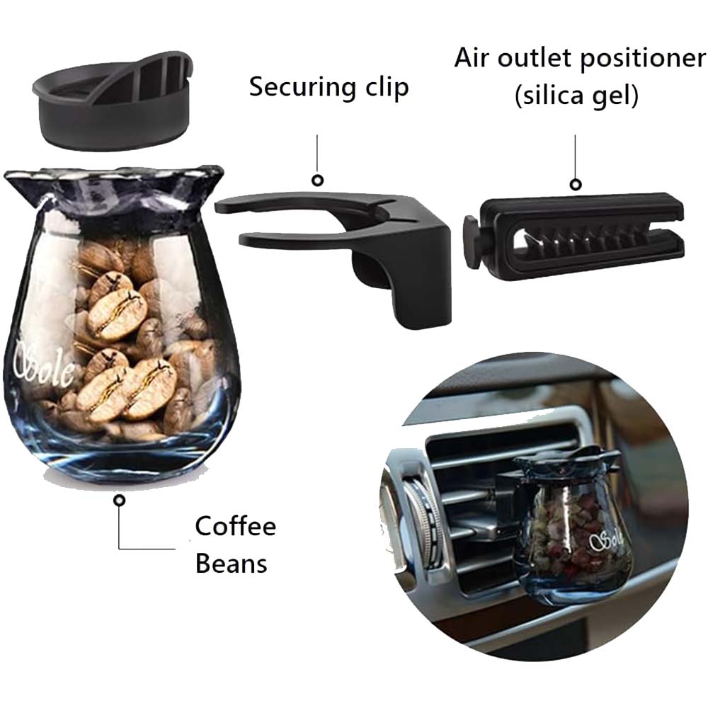 Coffee Bean Car Air Freshener - 2 Bottles Aromatherapy Diffuser Set | Solid Perfume for Cars with Charming Coffee Fragrance | Natural Aroma, Unique Design PanoraCirqi