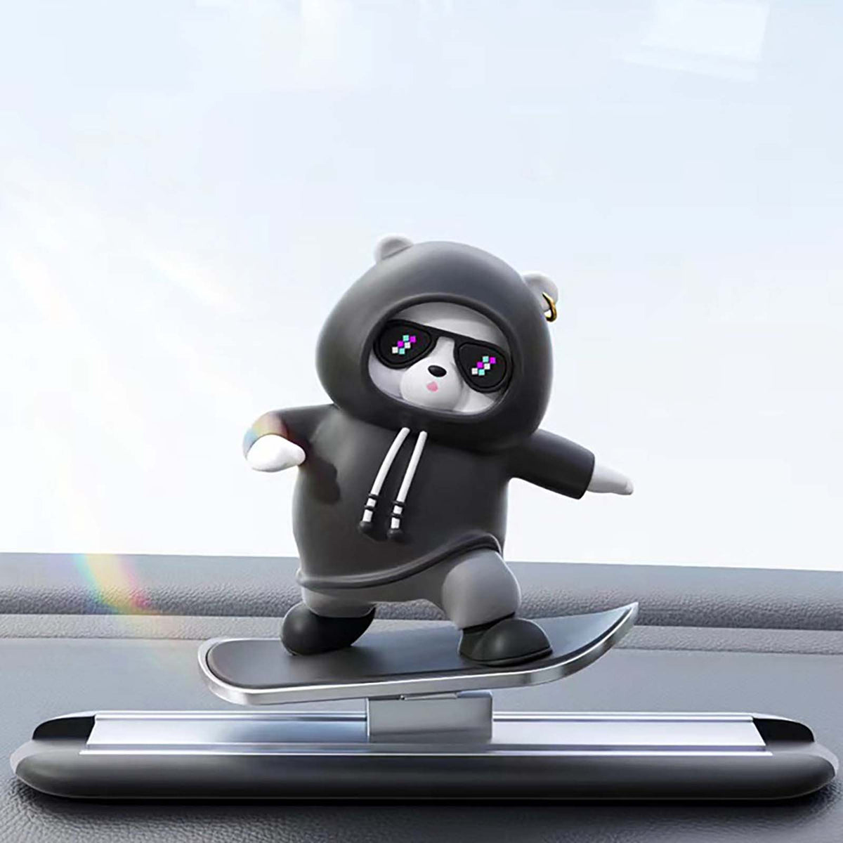 Premium Skateboarding Bear Car Ornament - Metal and PVC Material, Creative Car Decoration