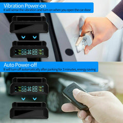 Tyre Pressure Monitoring System | Solar Wireless Car TPMS + 4 External Sensor with Temperature and Pressure LCD Display Auto Alarm Real-Time Detection