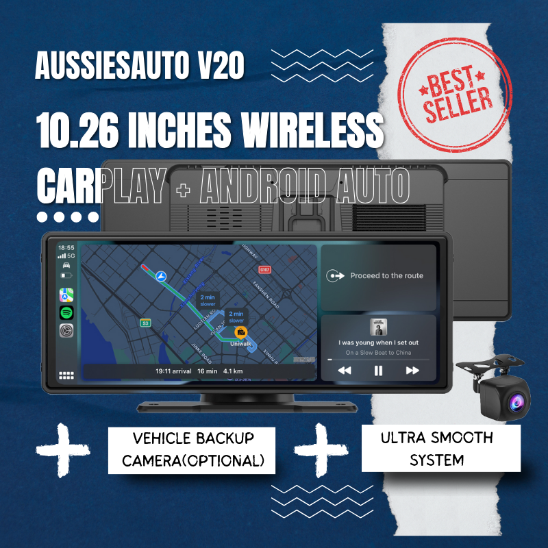 Adinkam V20 10.26" Portable CarPlay & Android Auto Navigation System | Ultra-Smooth HD Screen | 5GHz WiFi, Bluetooth, FM | Intelligent Voice Assistant