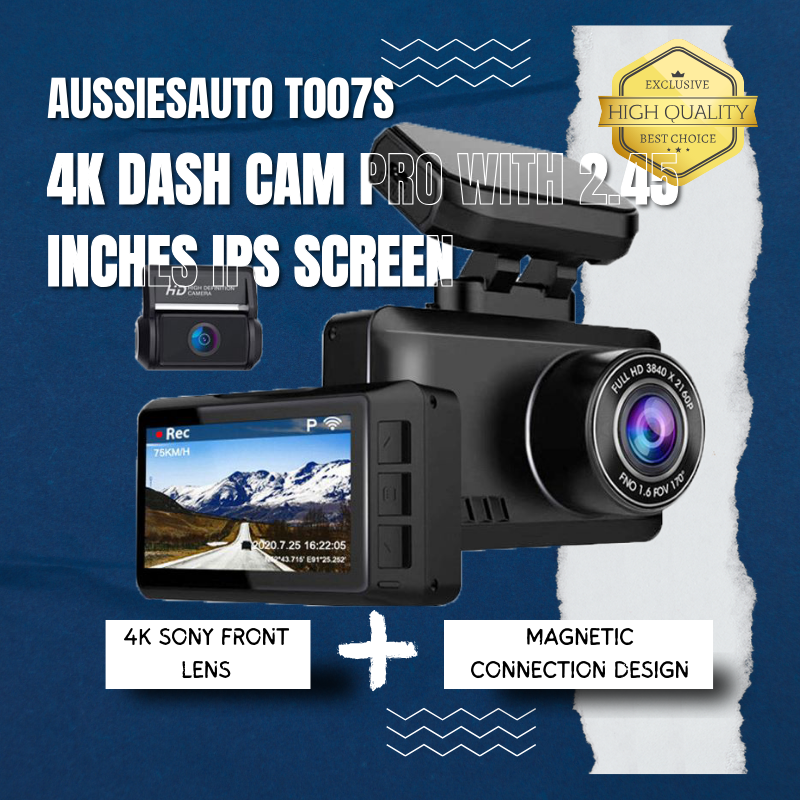 Adinkam 4K Dash Cam Pro | T007s 4k front camera with SONY lens,GPS Tracker, Night Vision, WiFi, Magnetic Connection,APP Smart Control, 2.45" IPS Screen, WDR, 170° Wide Angle, 24-Hr Parking Mode