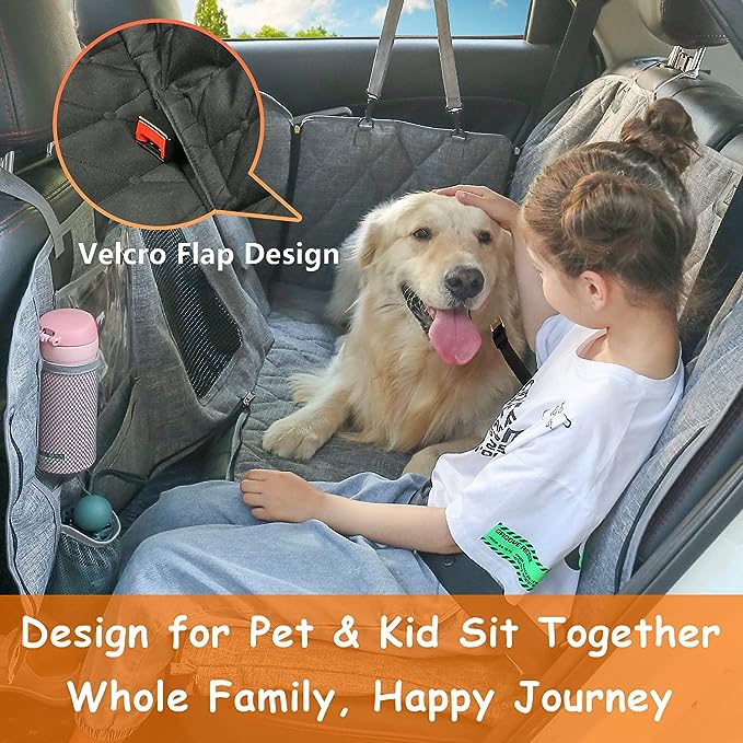 Dog Seat Cover | Waterproof Dog Car Seat Cover Back Seat Hammock with Mesh Visual Window & Side Flaps & Dog Seat Belt, Scratchproof Pet Seat Cover for Cars, Trucks, SUVs