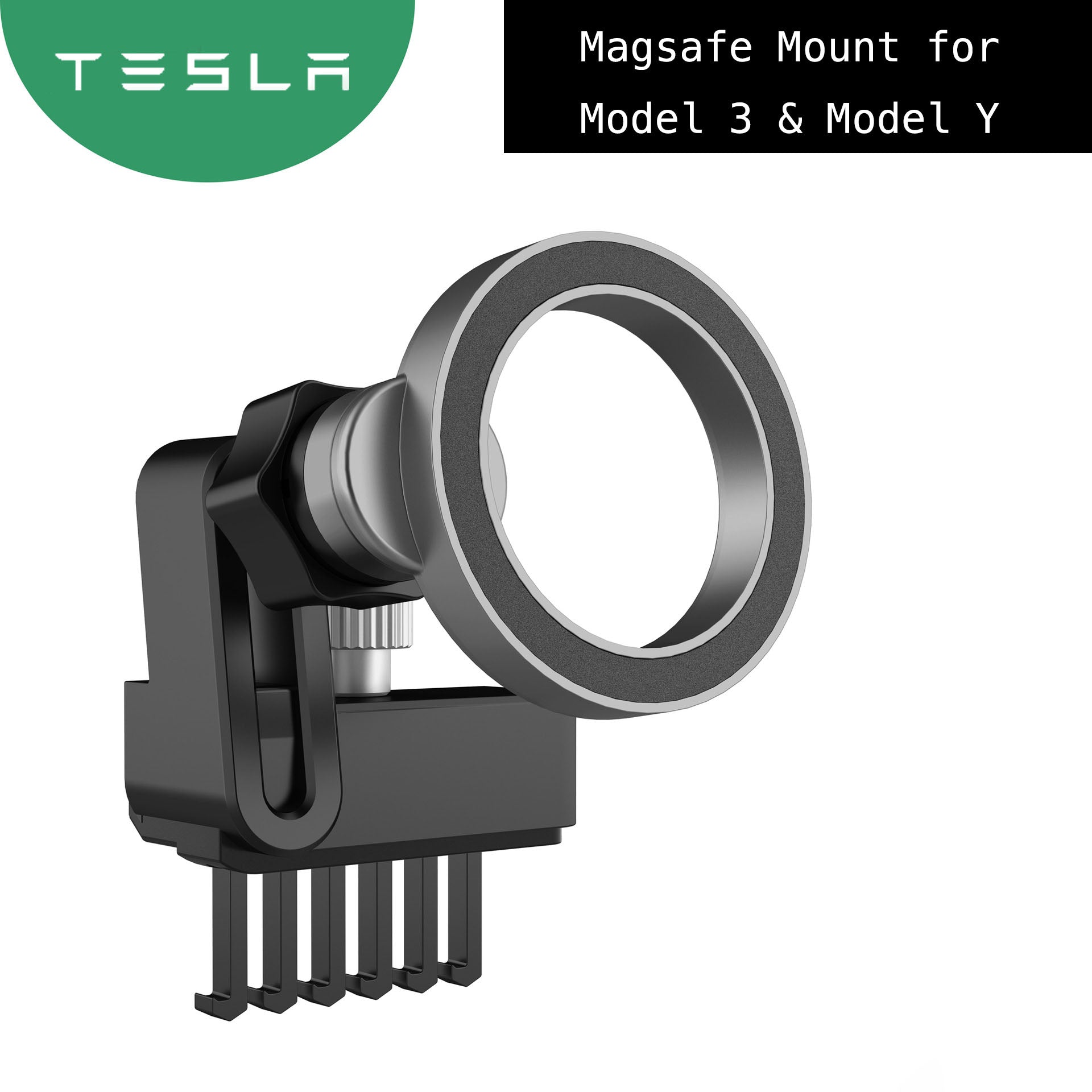 Tesla Model 3 Y Phone Mount for MagSafe Car Mount - Adjustable Tesla Phone Holder Compatible with iPhone 15 Pro Max Plus, 14, 13, 12, and All Phones - Never Blocks View - Premium Tesla Model 3 Y Accessories