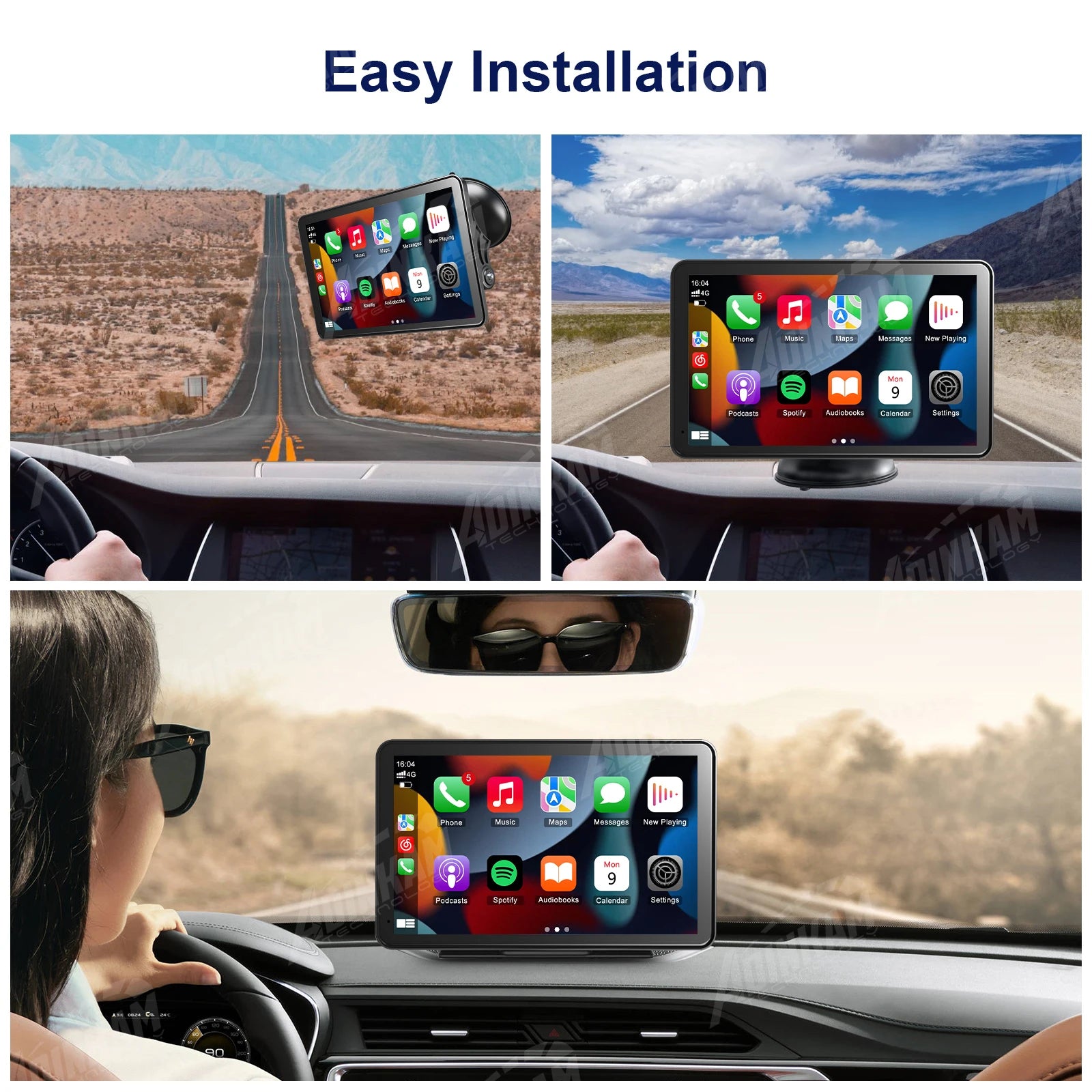 Adinkam V22 7-Inch Portable CarPlay & Android Auto | Smart Touch Screen, Wireless Connectivity, Bluetooth, FM, AUX | Universal Car Multimedia Player