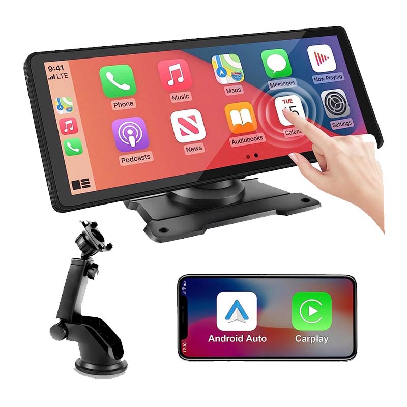 PanoraCirqi 10-Inch Portable Wireless CarPlay & Android Auto | HD Touchscreen, GPS, FM, Navigation & Camera Support